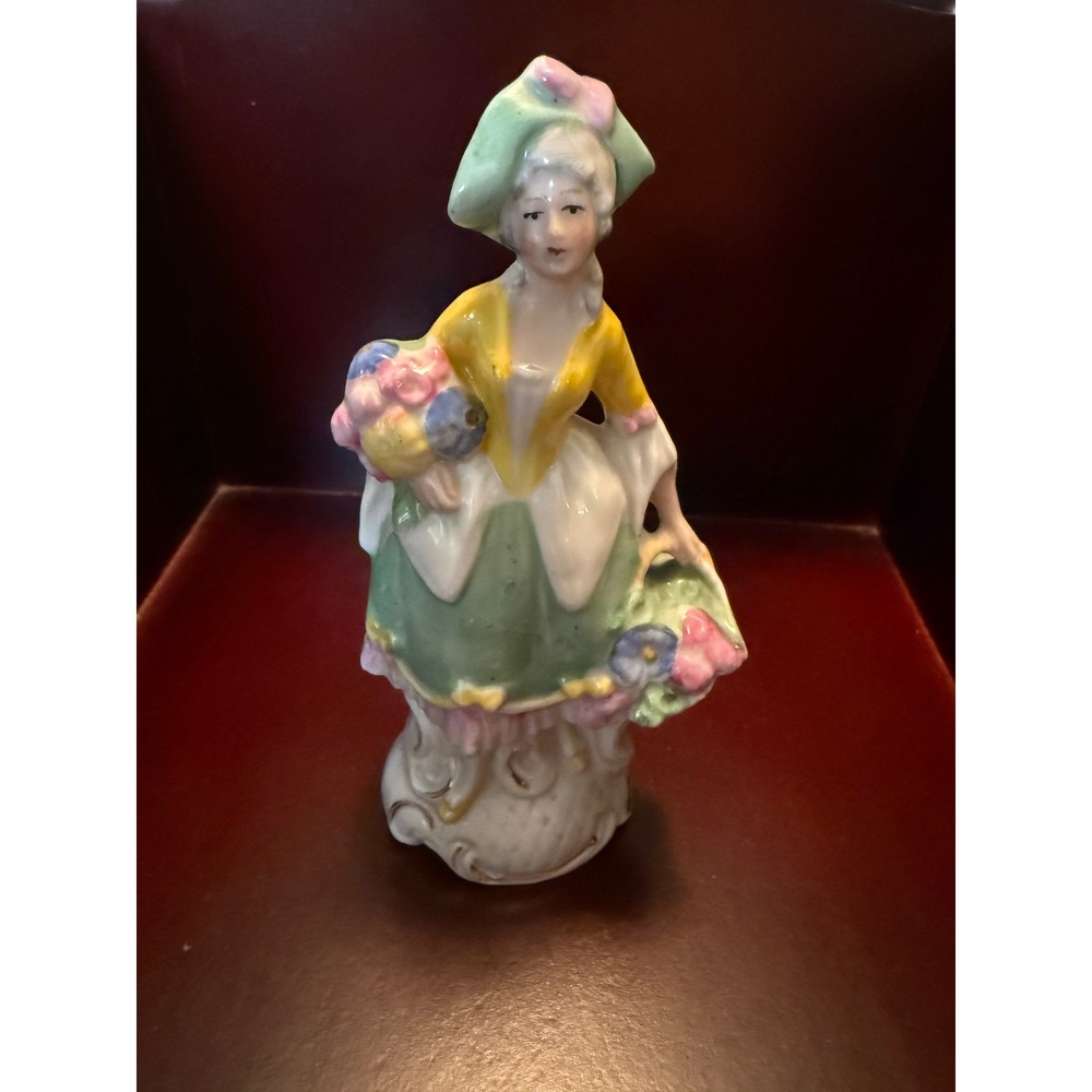 Antique German Porcelain Lady Figurine with Flower Baskets | c. 1890–1930